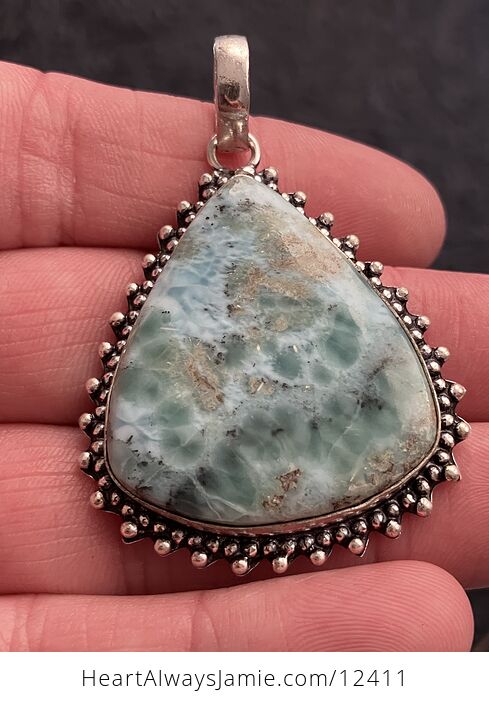 Green Blue and Beige Pectolite Larimar Stone Jewelry Crystal Pendant - #UFCxc8qFiaA-1