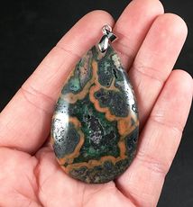 Green Brown and Orange Crazy Lace Agate Stone Pendant #Jf37wuahftM