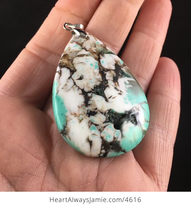 Green Brown and White Turquoise Stone Jewelry Pendant - #YkX2VLfmVNQ-3
