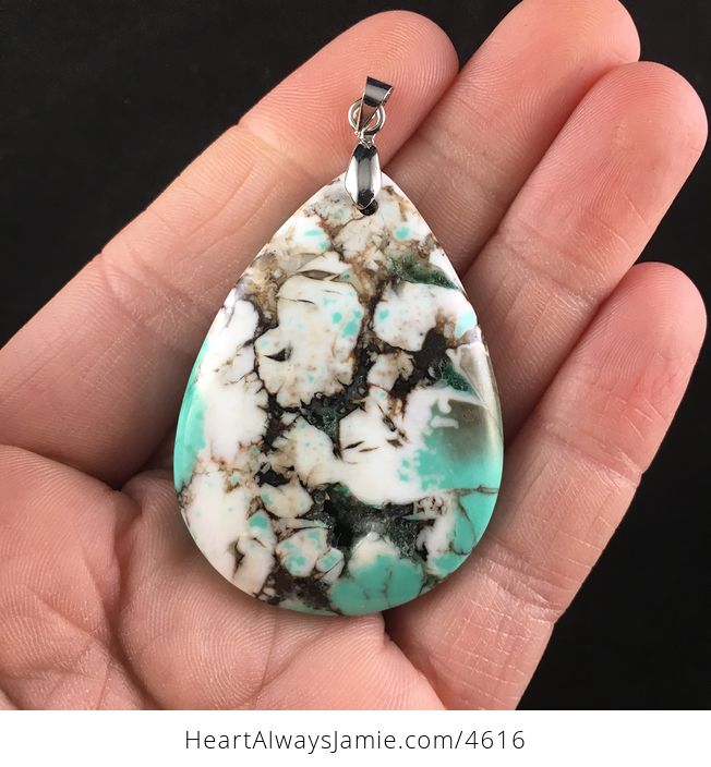 Green Brown and White Turquoise Stone Jewelry Pendant - #YkX2VLfmVNQ-1