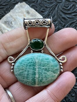 Green Chalcedony and Amazonite Crystal Gemstone Jewelry Pendant #StQeMuHKgcE