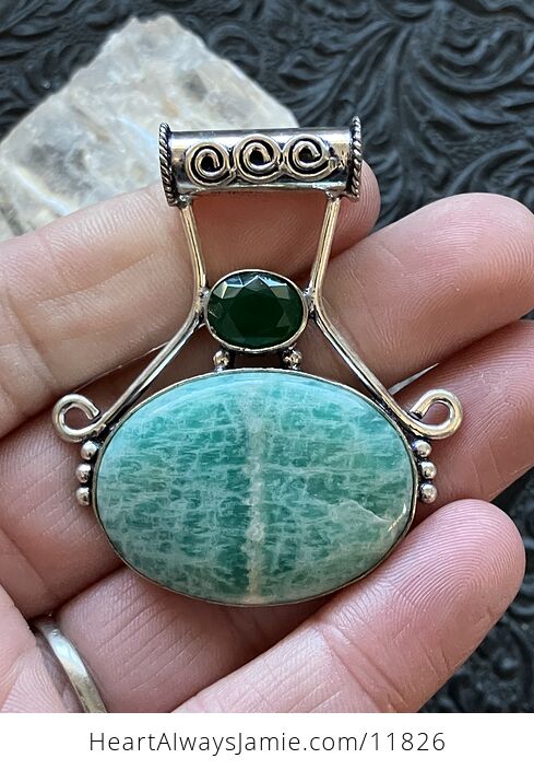 Green Chalcedony and Amazonite Crystal Gemstone Jewelry Pendant - #StQeMuHKgcE-1
