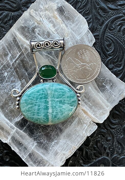 Green Chalcedony and Amazonite Crystal Gemstone Jewelry Pendant - #StQeMuHKgcE-3