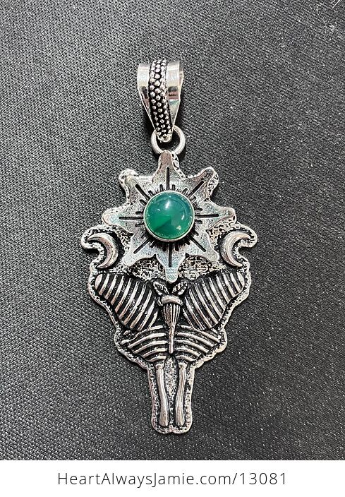 Green Chalcedony Flower Luna Moth Sun Crescent Moon Mystic Pendant Stone Jewelry Crystal - #p3jjyg95MFY-1