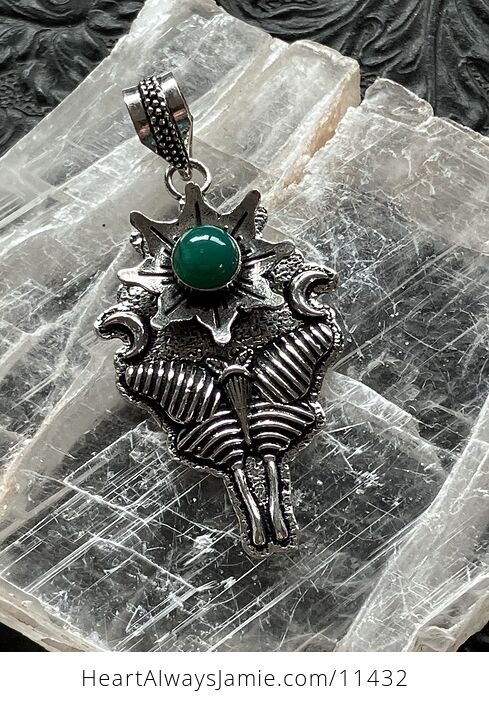 Green Chalcedony Onyx Luna Moth Sun Crescent Moon Lunar Mystic Handcrafted Stone Jewelry Crystal Pendant - #BpgOhVifd4Q-5