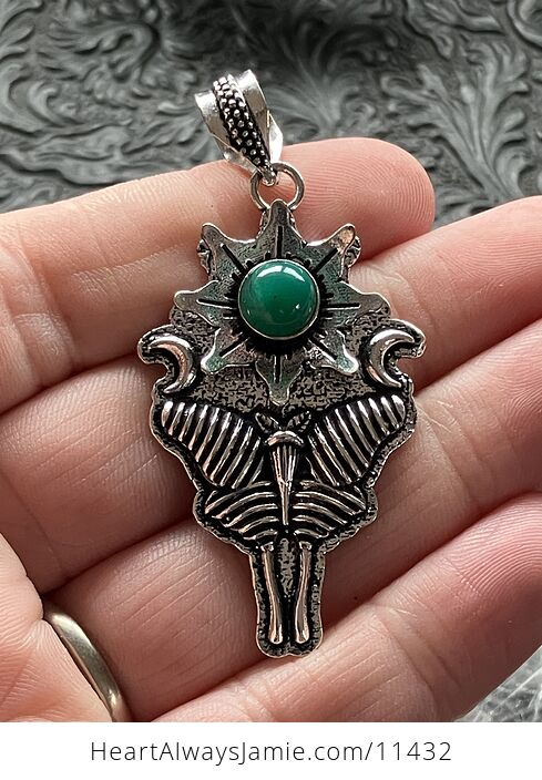 Green Chalcedony Onyx Luna Moth Sun Crescent Moon Lunar Mystic Handcrafted Stone Jewelry Crystal Pendant - #BpgOhVifd4Q-1