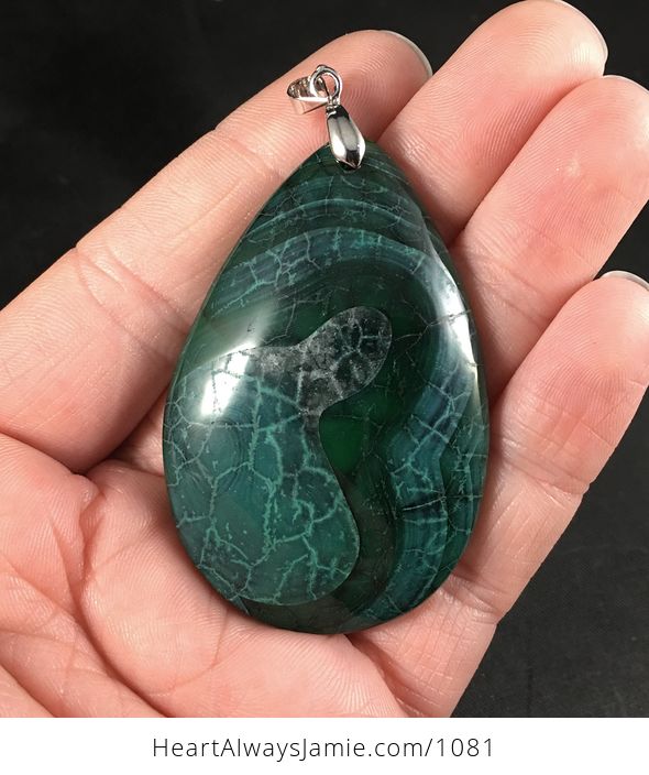 Green Dragon Veins Agate Stone Pendant - #SUDd9zTVdXE-1
