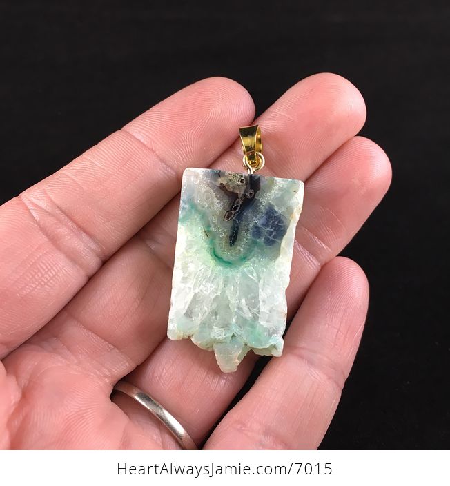 Green Druzy Agate Stone Jewelry Pendant - #NI6WAJ39kmI-1