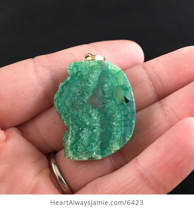 Green Druzy Agate Stone Jewelry Pendant - #UKnQ85YXgdc-4