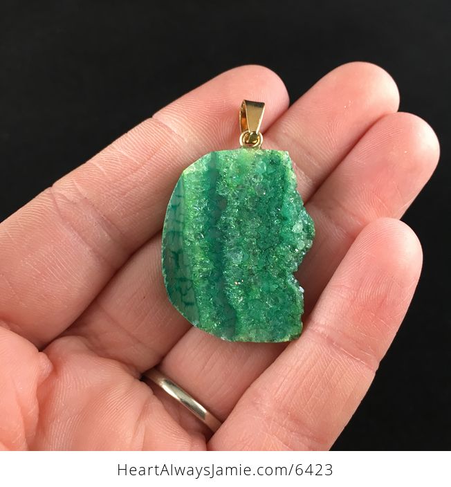 Green Druzy Agate Stone Jewelry Pendant - #UKnQ85YXgdc-1