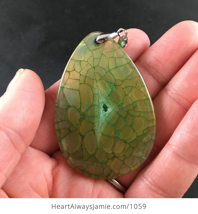 Green Druzy Dragon Veins Stone Agate Pendant - #CjmDCdtKKhI-2