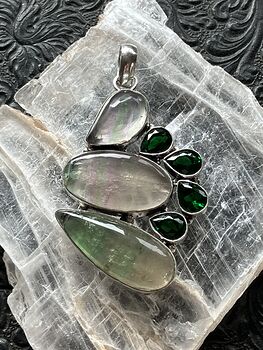 Green Fluorite and Faceted Green Gem Crystal Stone Jewelry Pendant #IVv8WLUIZyg