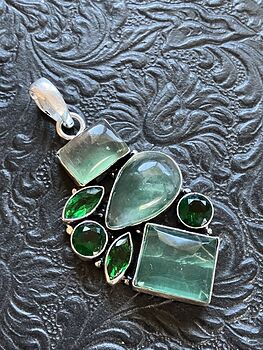 Green Fluorite and Faceted Green Gem Crystal Stone Jewelry Pendant #QM8QQqPerk8