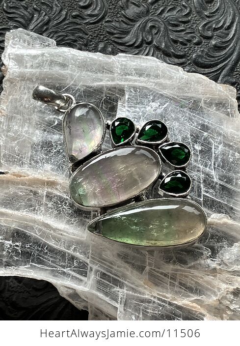 Green Fluorite and Faceted Green Gem Crystal Stone Jewelry Pendant - #IVv8WLUIZyg-8
