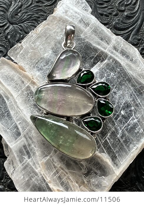 Green Fluorite and Faceted Green Gem Crystal Stone Jewelry Pendant - #IVv8WLUIZyg-1