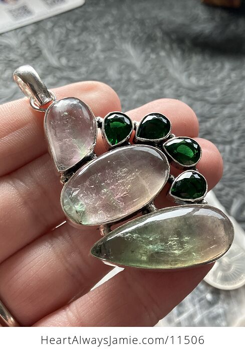 Green Fluorite and Faceted Green Gem Crystal Stone Jewelry Pendant - #IVv8WLUIZyg-4