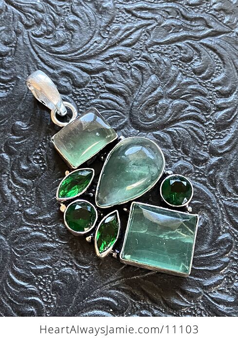 Green Fluorite and Faceted Green Gem Crystal Stone Jewelry Pendant - #QM8QQqPerk8-1