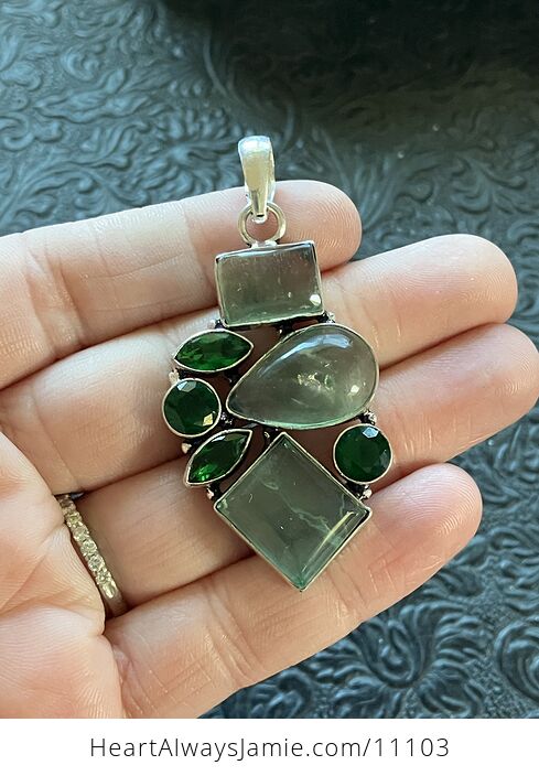 Green Fluorite and Faceted Green Gem Crystal Stone Jewelry Pendant - #QM8QQqPerk8-2
