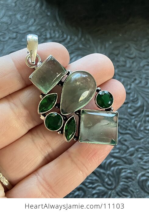 Green Fluorite and Faceted Green Gem Crystal Stone Jewelry Pendant - #QM8QQqPerk8-3