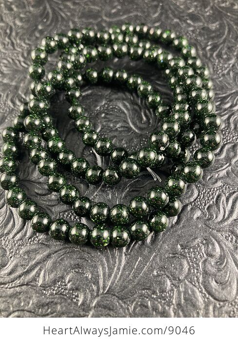 Green Goldstone 6mm Beaded Jewelry Bracelet - #qgTCjtNXZ2I-6