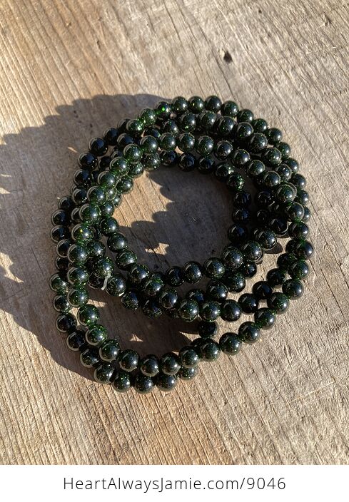 Green Goldstone 6mm Beaded Jewelry Bracelet - #qgTCjtNXZ2I-4