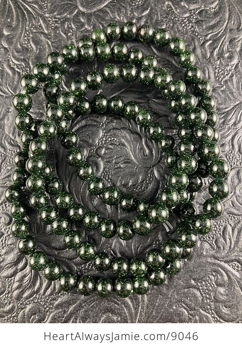 Green Goldstone 6mm Beaded Jewelry Bracelet - #qgTCjtNXZ2I-5