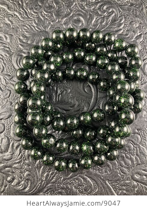 Green Goldstone 8mm Gemstone Beaded Jewelry Bracelet - #wgOA8tHE5rM-1