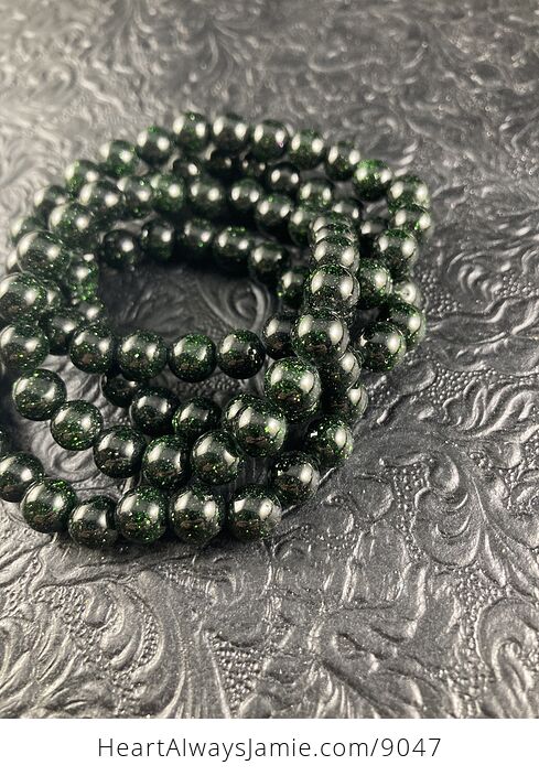 Green Goldstone 8mm Gemstone Beaded Jewelry Bracelet - #wgOA8tHE5rM-2