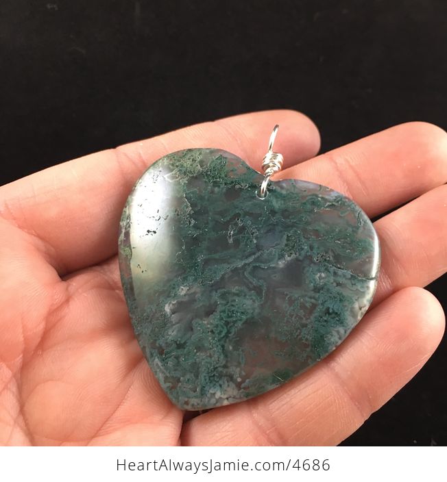 Green Heart Shaped Moss Agate Stone Jewelry Pendant - #uCOIeplNDCs-4