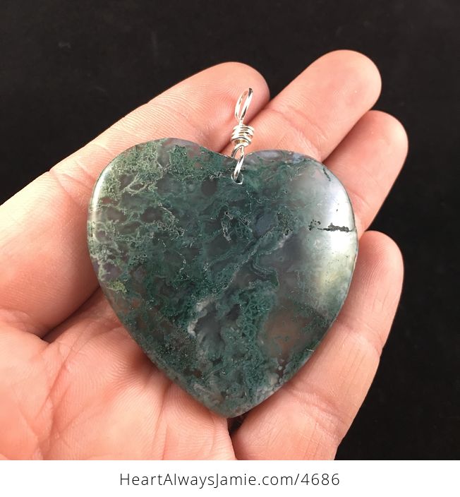Green Heart Shaped Moss Agate Stone Jewelry Pendant - #uCOIeplNDCs-5