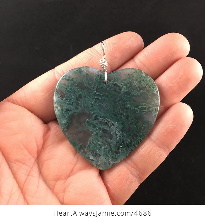 Green Heart Shaped Moss Agate Stone Jewelry Pendant - #uCOIeplNDCs-2