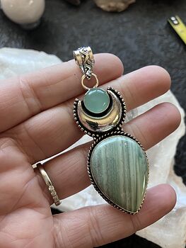 Green Imperial Jasper and Chalcedony Crescent Moon Crystal Stone Jewelry Pendant #0yCUc4ugUmE