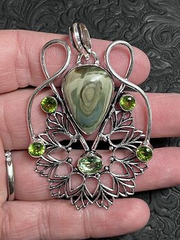 Green Imperial Jasper and Peridot Pendant Stone Crystal Jewelry #L2qxqBSjGLE