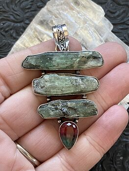 Green Kyanite and Tourmaline Stone Crystal Jewelry Pendant #a1fGP2h2fCA