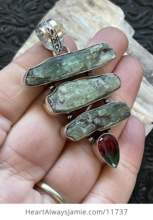 Green Kyanite and Tourmaline Stone Crystal Jewelry Pendant - #a1fGP2h2fCA-2