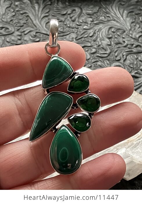 Green Malachite and Chrome Diopside Crystal Stone Jewelry Pendant - #uVwgDJ1swiM-4