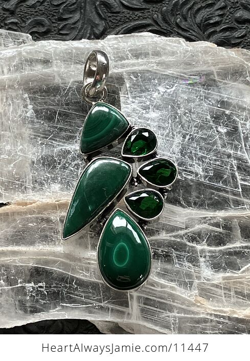 Green Malachite and Chrome Diopside Crystal Stone Jewelry Pendant - #uVwgDJ1swiM-2
