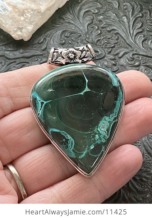 Green Malachite and Chrysocolla Crystal Stone Jewelry Pendant - #KupYxeJ5zBc-1