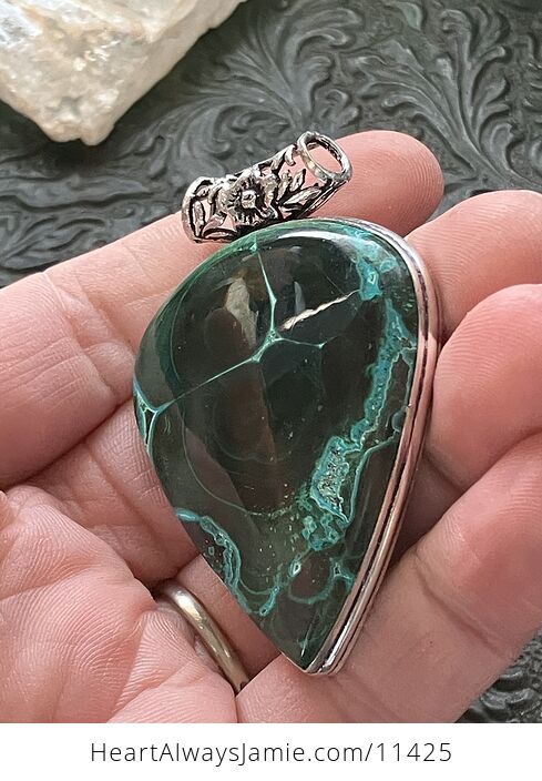 Green Malachite and Chrysocolla Crystal Stone Jewelry Pendant - #KupYxeJ5zBc-3