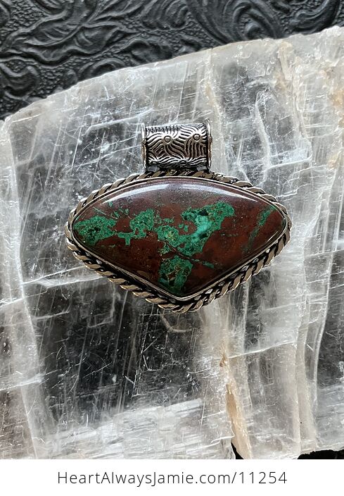 Green Malachite and Cuprite Crystal Stone Jewelry Pendant - #R5iMJVsmSog-1