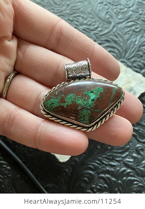 Green Malachite and Cuprite Crystal Stone Jewelry Pendant - #R5iMJVsmSog-5