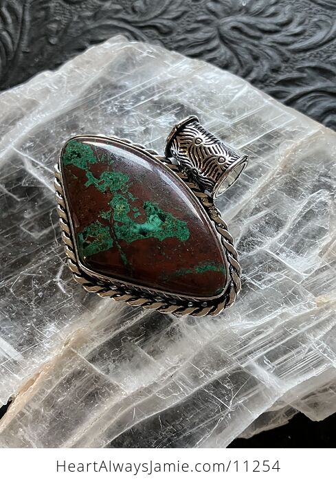 Green Malachite and Cuprite Crystal Stone Jewelry Pendant - #R5iMJVsmSog-3