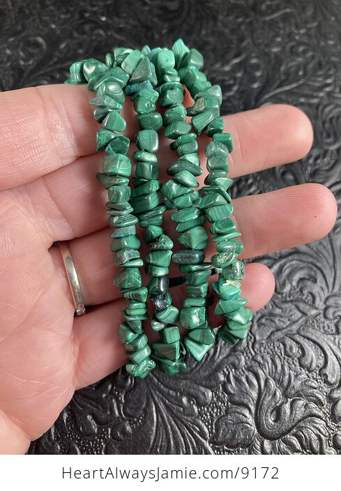 Green Malachite Gemstone Jewelry Chip Bead Bracelet - #03t10GodsyM-4