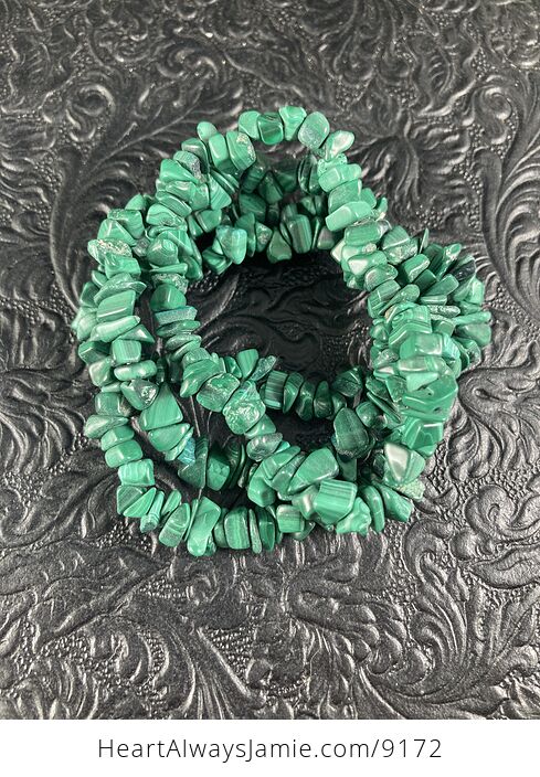 Green Malachite Gemstone Jewelry Chip Bead Bracelet - #03t10GodsyM-2