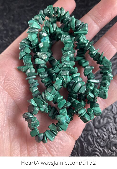 Green Malachite Gemstone Jewelry Chip Bead Bracelet - #03t10GodsyM-5