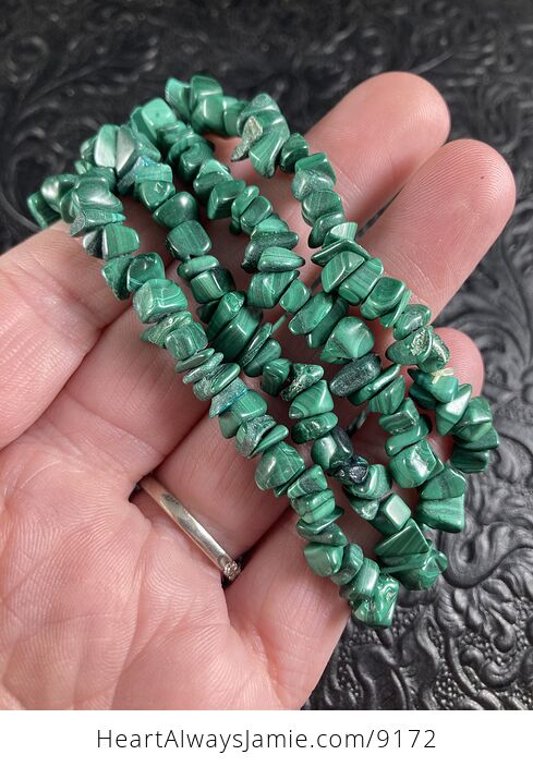 Green Malachite Gemstone Jewelry Chip Bead Bracelet - #03t10GodsyM-1