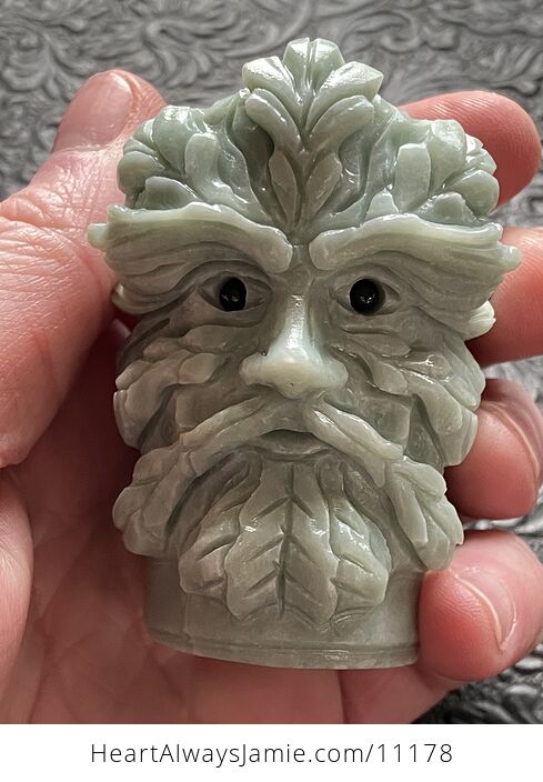 Green Man or Foliate Head Tree God Xiu Yan Jade Stone Crystal Carving - #rnzupOgjtcM-1