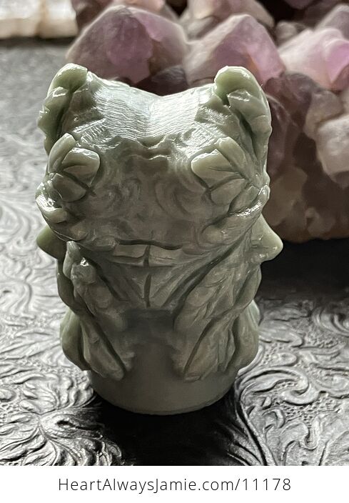 Green Man or Foliate Head Tree God Xiu Yan Jade Stone Crystal Carving - #rnzupOgjtcM-6