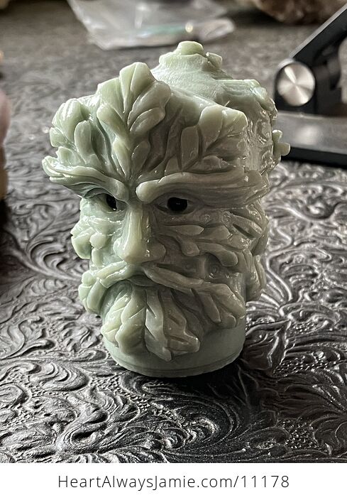 Green Man or Foliate Head Tree God Xiu Yan Jade Stone Crystal Carving - #rnzupOgjtcM-7