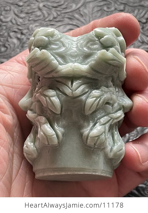Green Man or Foliate Head Tree God Xiu Yan Jade Stone Crystal Carving - #rnzupOgjtcM-4